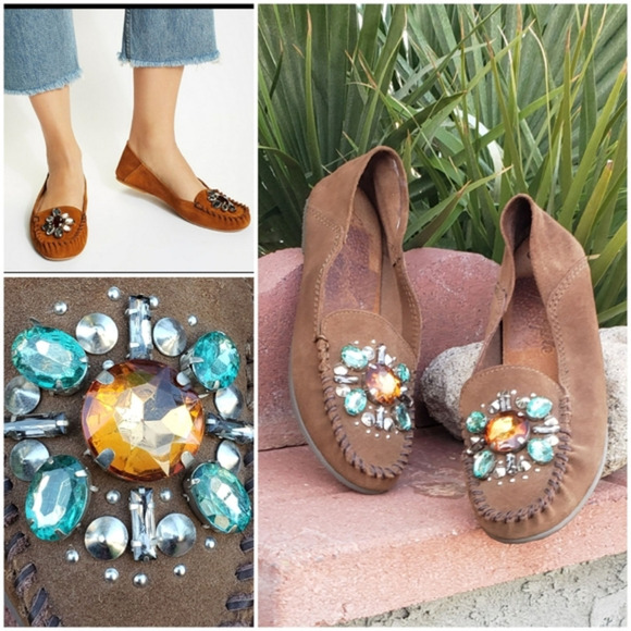 Free People Shoes - Free People Gem Stone Leather‎ Loafer Moccasin Brown Women's